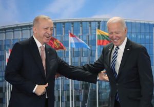 FILE PHOTO: Turkish President Erdogan meets with U.S. President Biden in Brussels