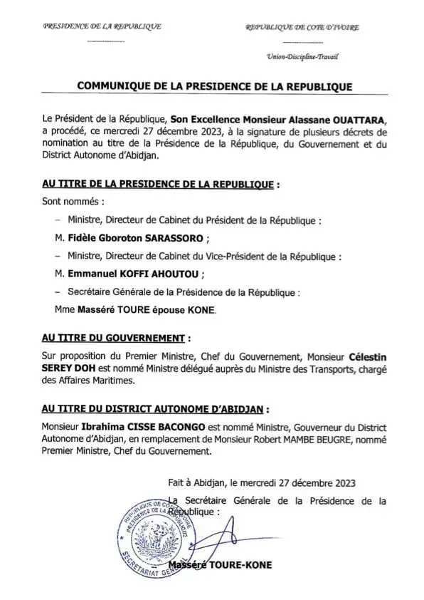 Côte d’Ivoire: Alassane Ouattara nomme le successeur d’Abdourahmane Cissé