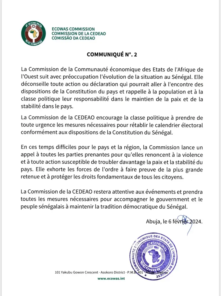 Report Présidentielle Sénégal : la Cédéao  met la pression sur Macky Sall