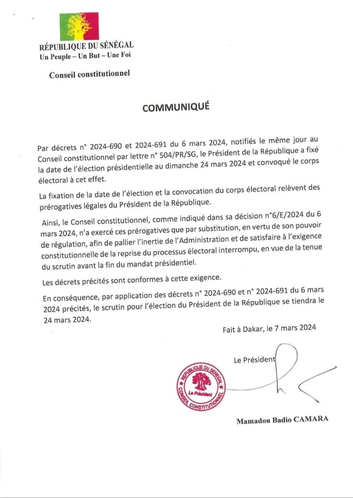 Présidentielle au Sénégal : la date du 24 mars confirmée